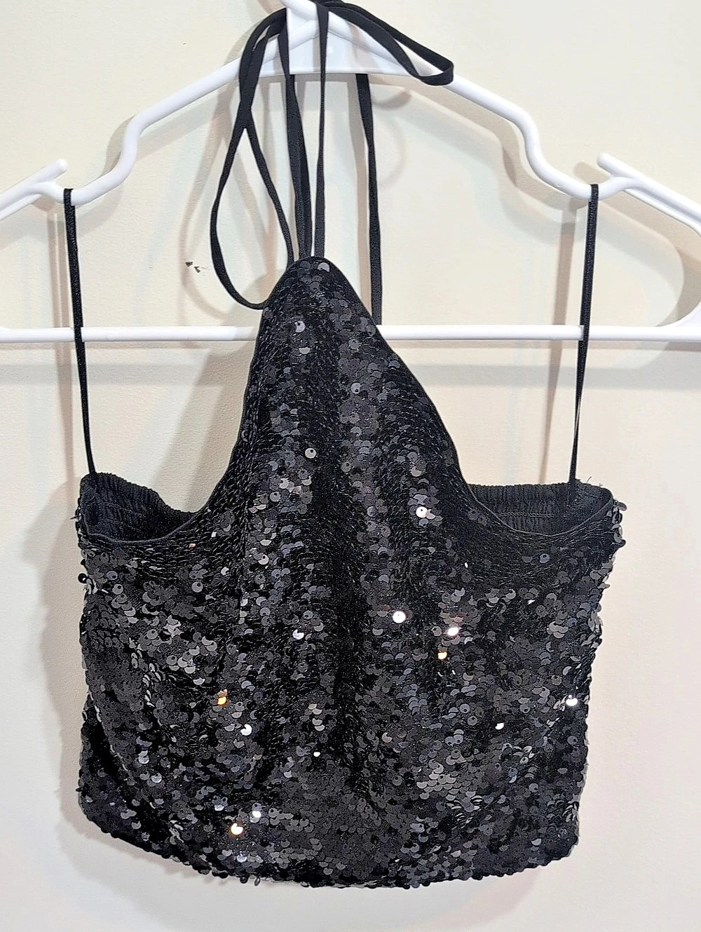 H&M Black Sequin Halter Camisole Size XS NWT